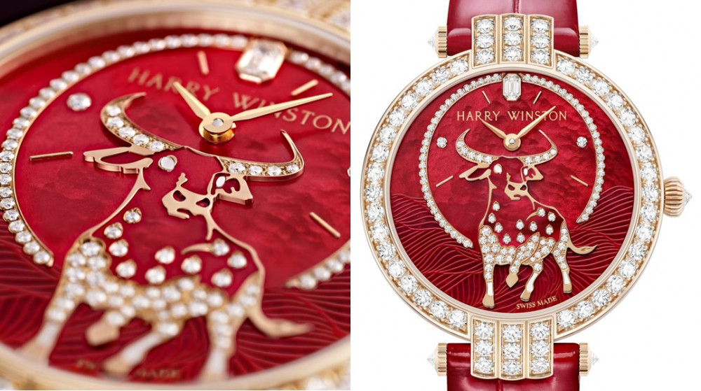 Chiếc đồng hồ nạm kim cương với hình ảnh chú trâu vàng dành cho dịp Tết Tân Sửu 2021 của thương hiệu Harry Winston