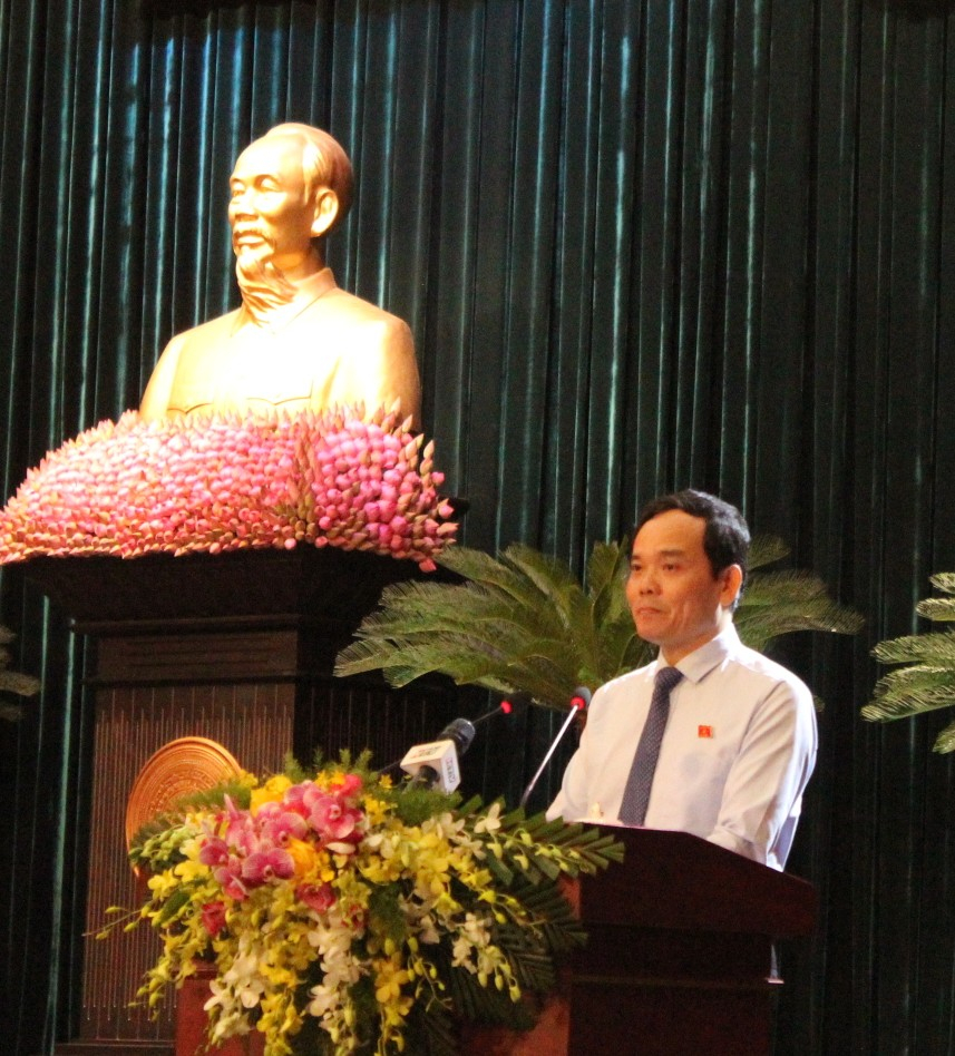 Phó Bí thư Thường trực Thành ủy TPHCM Trần Lưu Quang phát biểu ôn truyền thống 75 năm Quốc hội Việt Nam.