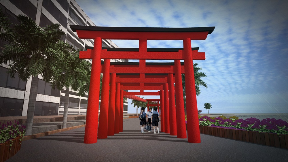 Phối cảnh cổng Torii tại khu vực Tết Nhật Bản