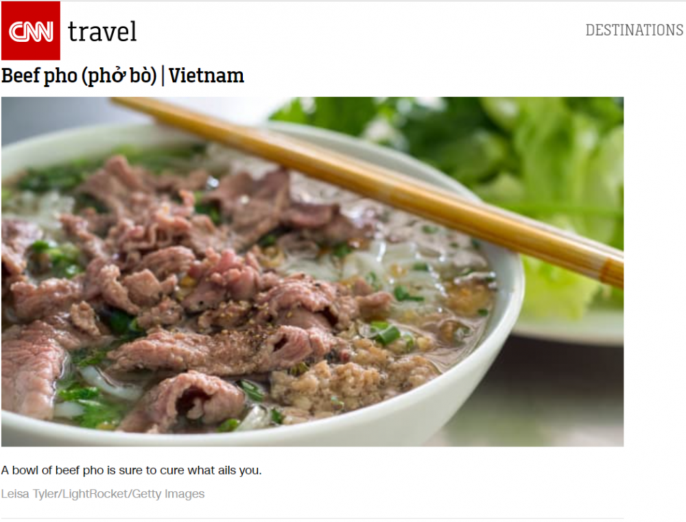 Phở bò của Việt Nam được CNN giới thiệu là một trong 20 món súp ngon nhất thế giới - Ảnh chụp màn hình CNN Travel