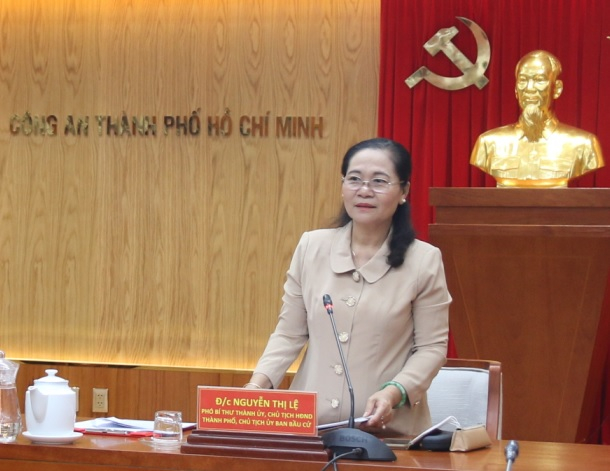 Chủ tịch HĐND Nguyễn Thị Lệ phát biểu chỉ đạo - Ảnh: Công an TPHCM