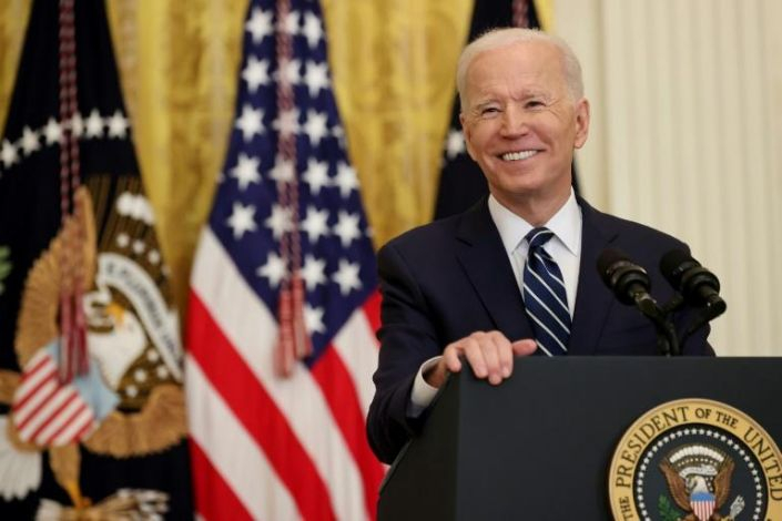 Tổng thống Hoa Kỳ Joe Biden tại cuộc họp báo đầu tiên trong nhiệm kỳ tổng thống của ông - Ảnh: Yahoo News