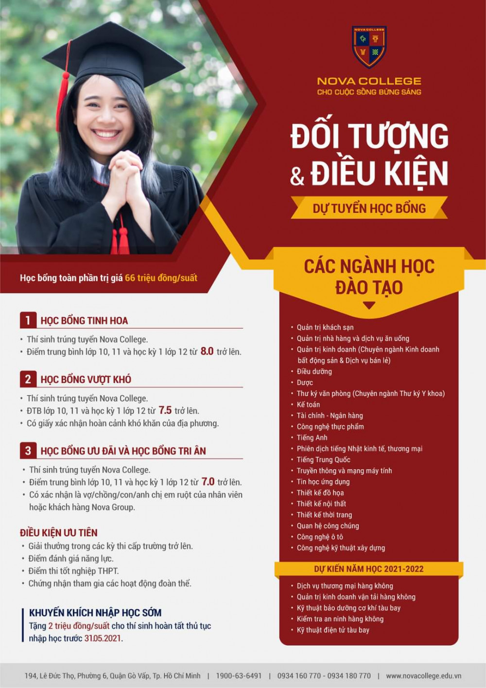 Chi tiết học bổng dành cho tân sinh viên Nova College năm học 2021-2022