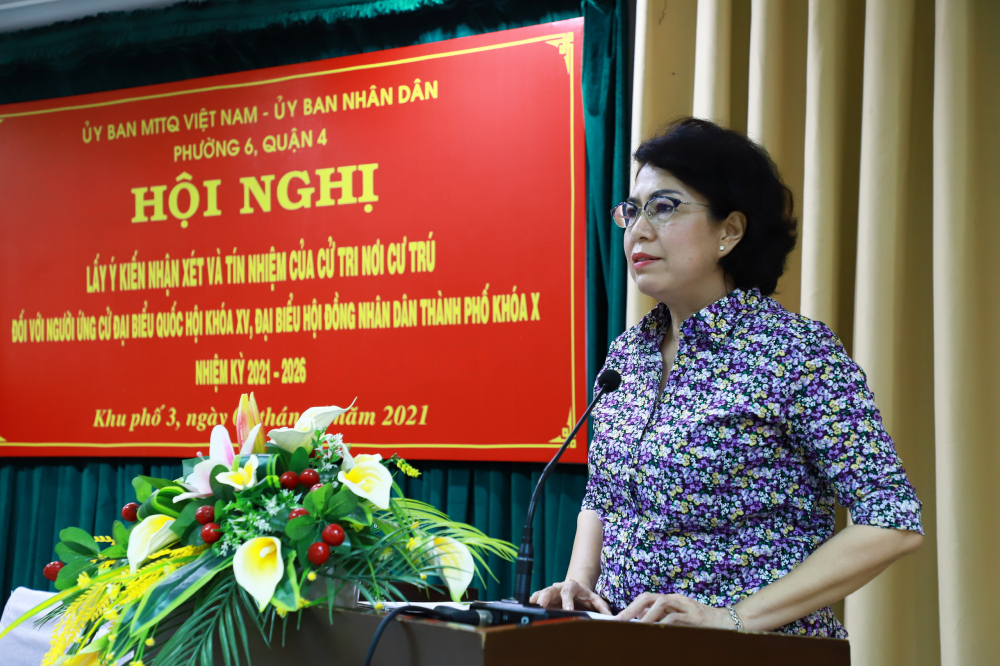 Bà Tô Thị Bích Châu hứa tiếp tục phát huy vai trò đại biểu của nhân dân nếu được tín nhiệm trúng cử.