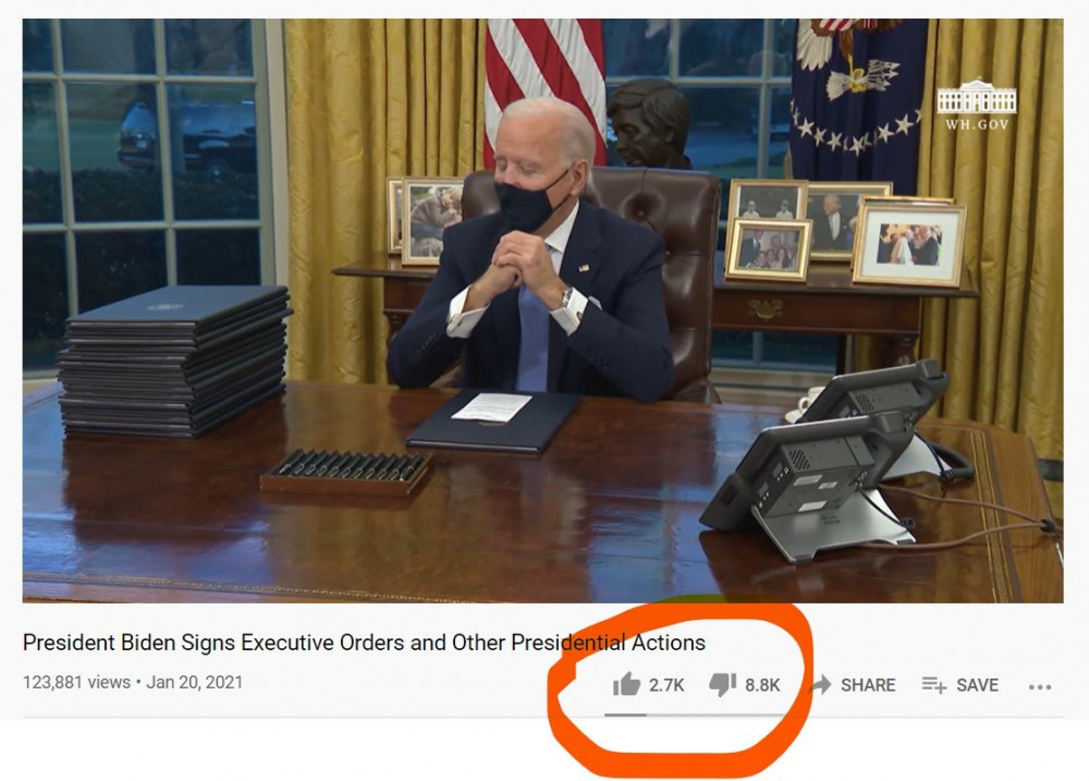 Bão dislike xuất hiện trên hầu như mọi video do Nhà Trắng đăng tải lên kênh Youtube chính thức của mình - Ảnh: 