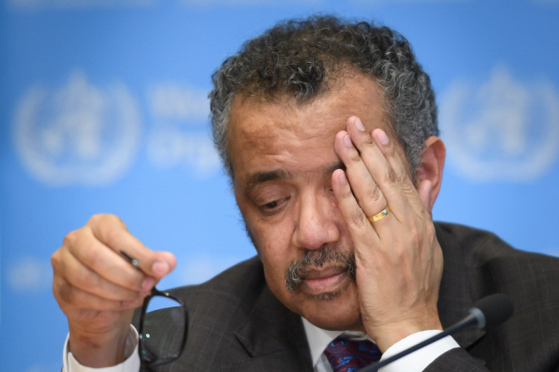 Tổng Giám đốc WHO Tedros Adhanom Ghebreyesus tham dự một cuộc họp báo hàng ngày về COVID-19 tại Geneva - Ảnh: AFP/Getty Images