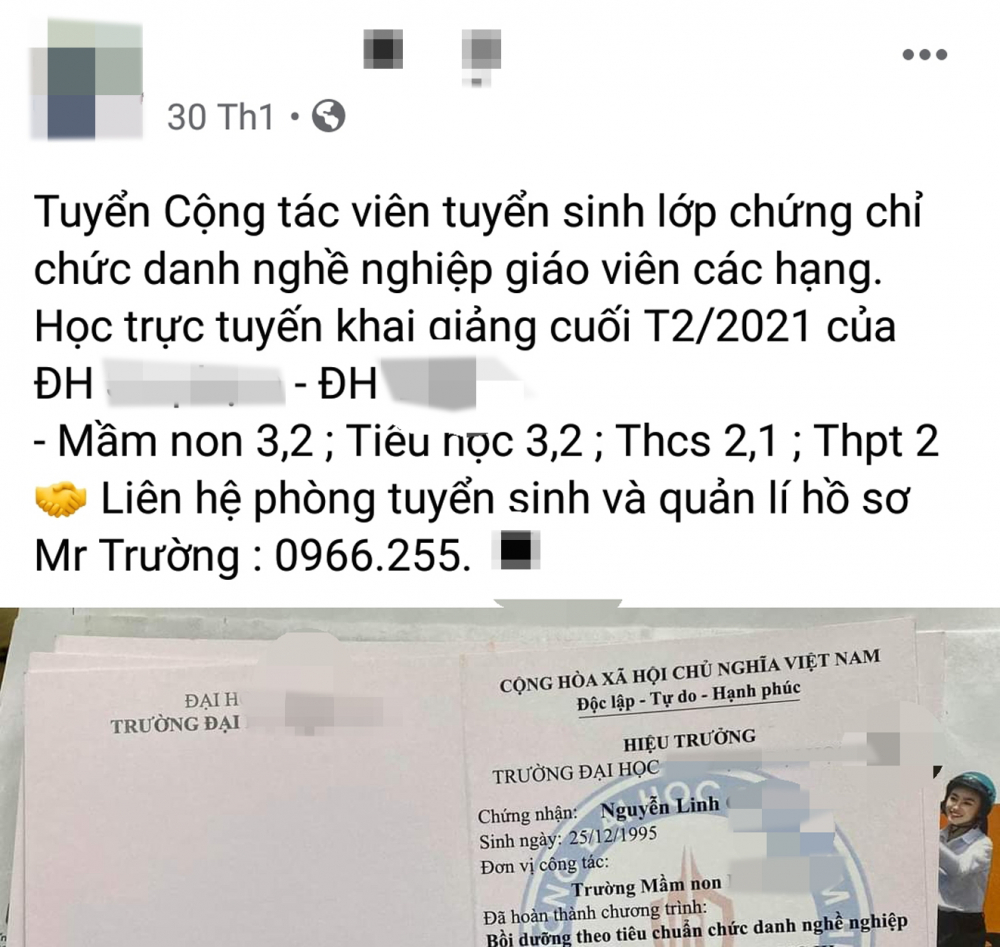 Cùng với quy định giáo viên phải có chứng chỉ chức danh nghề nghiệp là sự nở rộ các hình thức chiêu sinh, thậm chí các 'cò tuyển sinh cũng hoạt động khá đông đảo trên mạng xã hội