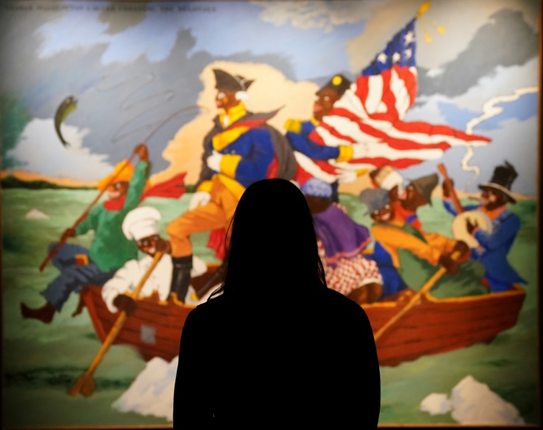 Sotheby's đang bán đấu giá tác phẩm George Washington Carver Crossing the Delaware: Page from a American History Textbook của họa sĩ Robert Colescott quá cố