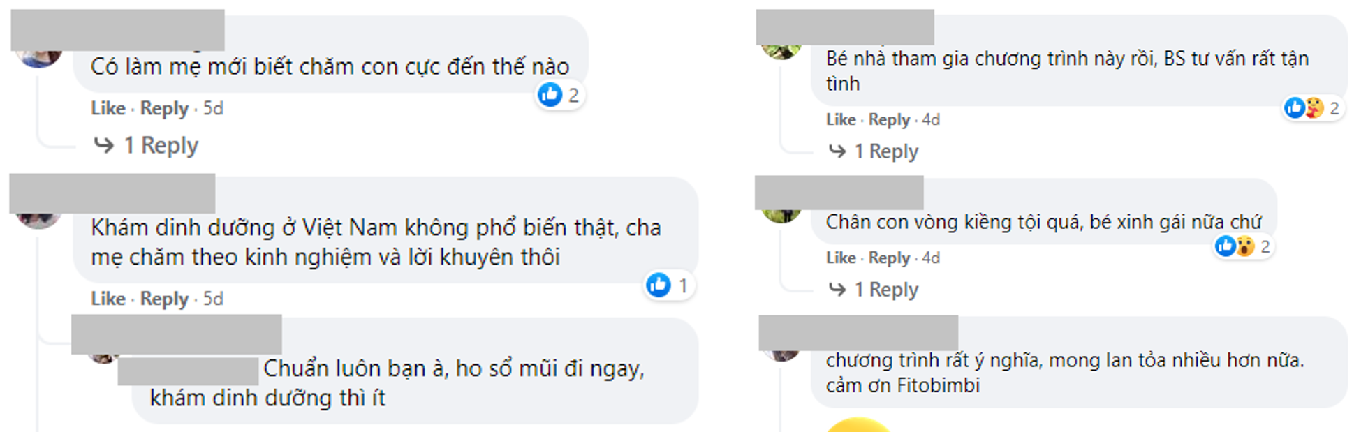 Những dòng comment thể hiện sự đồng tình, ủng hộ của cả cộng đồng đối với “Hành trình vi chất” của nhãn hàng Fitobimbi và các chuyên gia dinh dưỡng