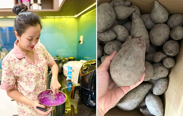 MC Hồng Phượng cho biết vừa cùng chồng mua 40kg khoai lang chia cho những người hàng xóm.