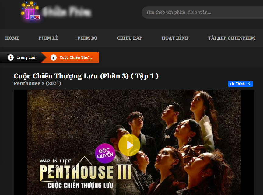 Phim Penhouse đang được chiếu trên một website lậu.