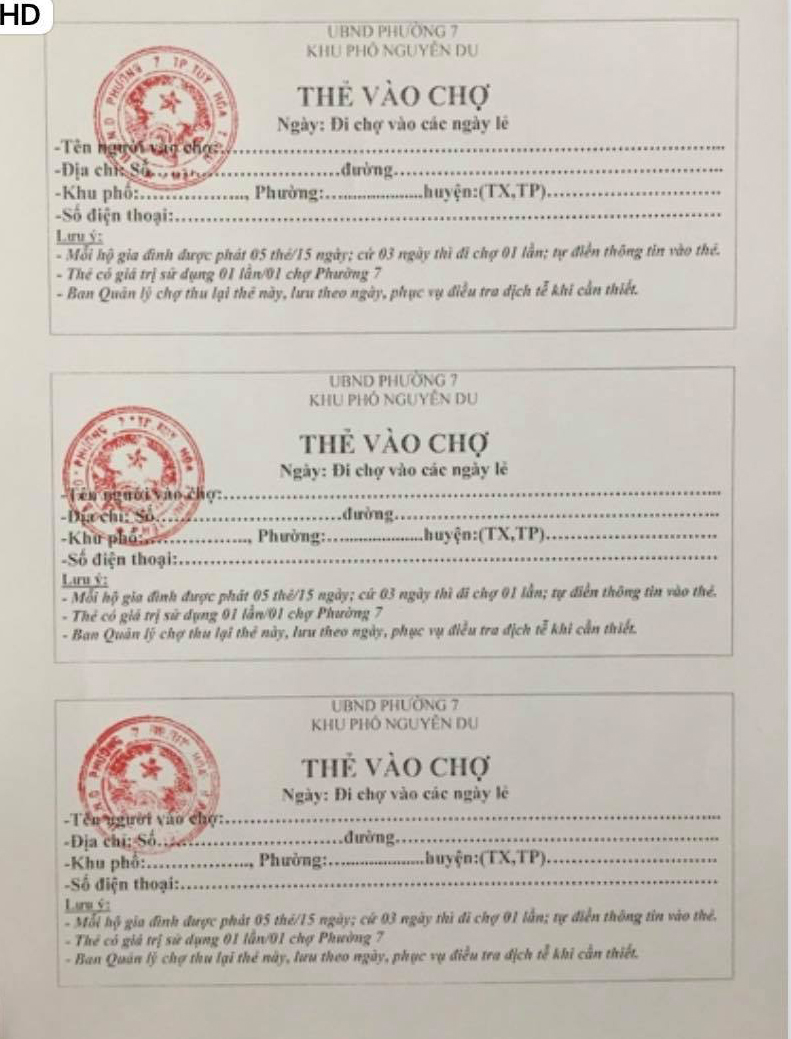 TP Tuy Hòa áp dụng việc phát phiếu đi chợ 3 ngày 1 lần (từ ngày 16/7).