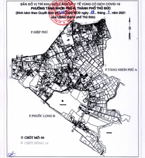 Bản đồ khu vực phong tỏa phường Tăng Nhơn Phú B