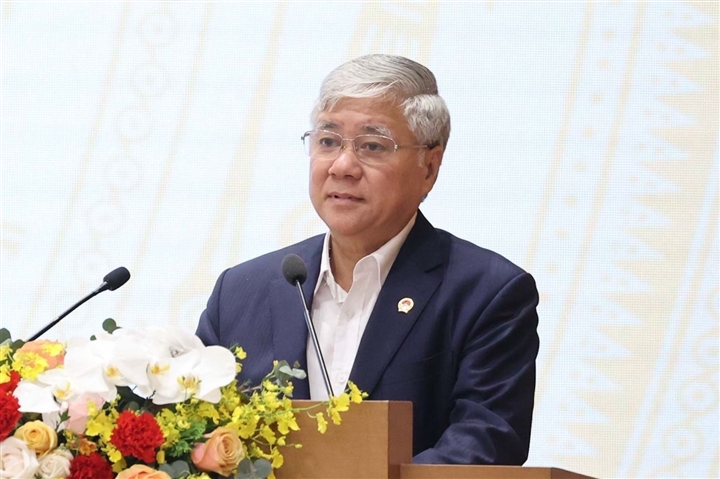 Chủ tịch Ủy ban T.Ư MTTQ Việt Nam Đỗ Văn Chiến trình bày báo cáo tổng hợp ý kiến, kiến nghị của cử tri và nhân dân gửi đến kỳ họp thứ nhất, Quốc hội khóa XV