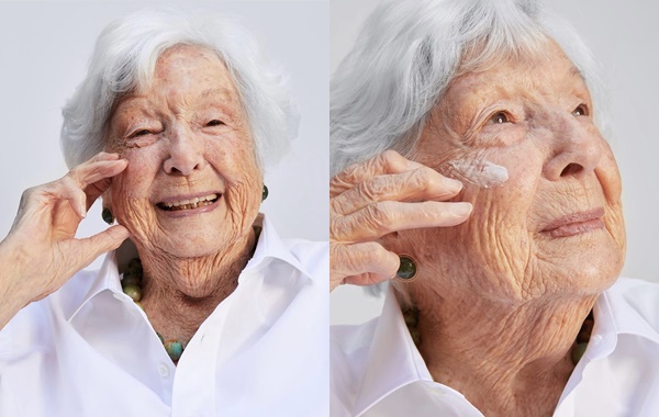Cụ bà Helene 99 tuổi làm mẫu thương hiệu mỹ phẩm cho cháu gái.