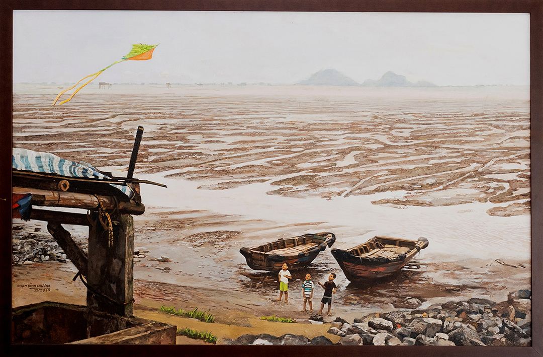 Bức Biển chiều của hoạ sĩ Phạm Bình Chương được đấu với giá 45 triệu đồng.
