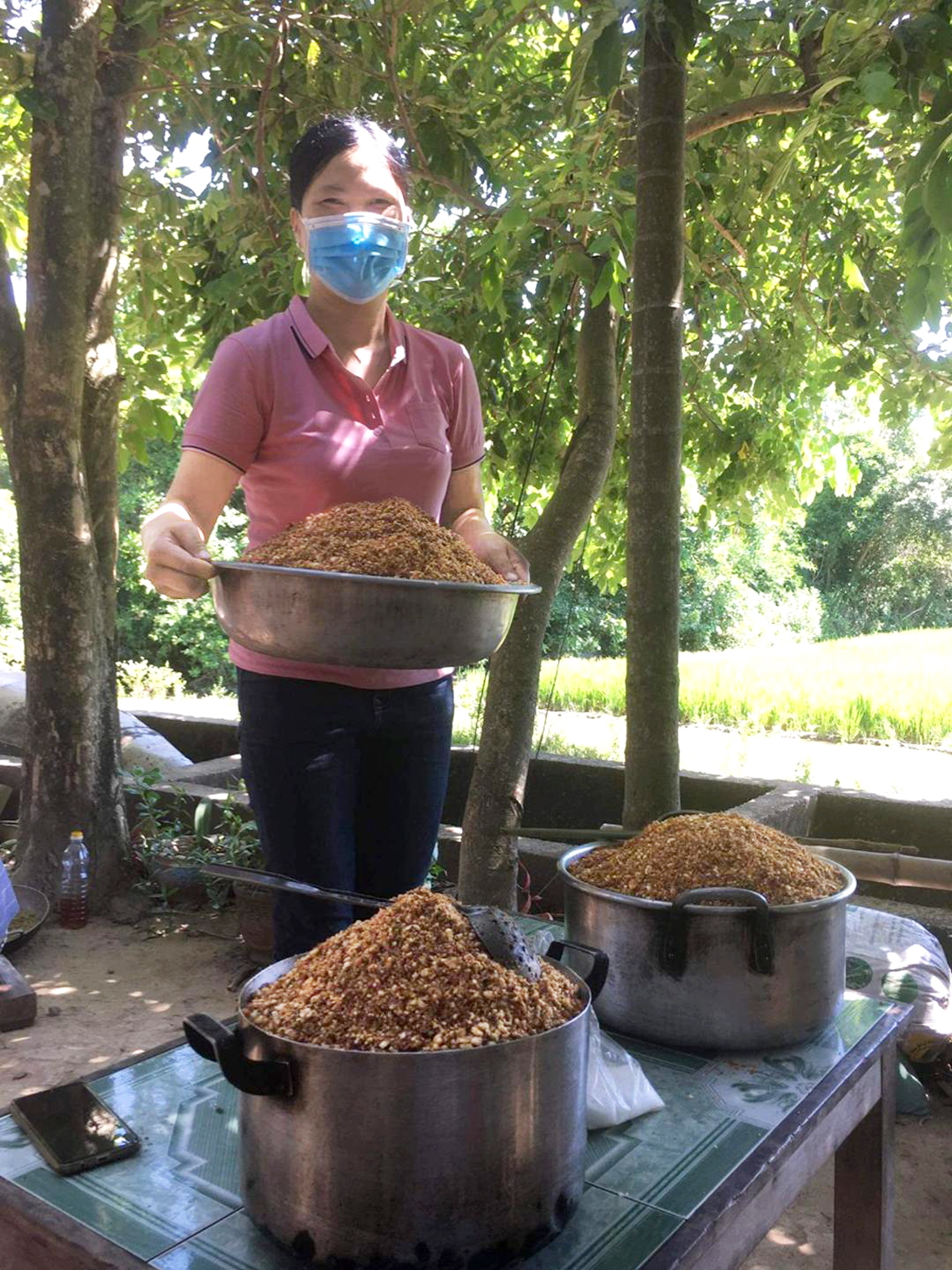 Chị Nguyễn Thị Hải Yến đi quyên góp thực phẩm  để gửi vào thành phố hỗ trợ người nghèo - Ảnh: Vĩnh Yên