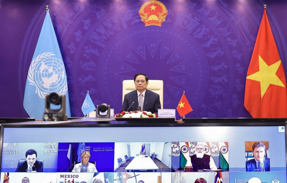 Thủ tướng Chính phủ Phạm Minh Chính tại phiên thảo luận cấp cao của Hội đồng Bảo an Liên Hiệp Quốc - Ảnh: TTXVN