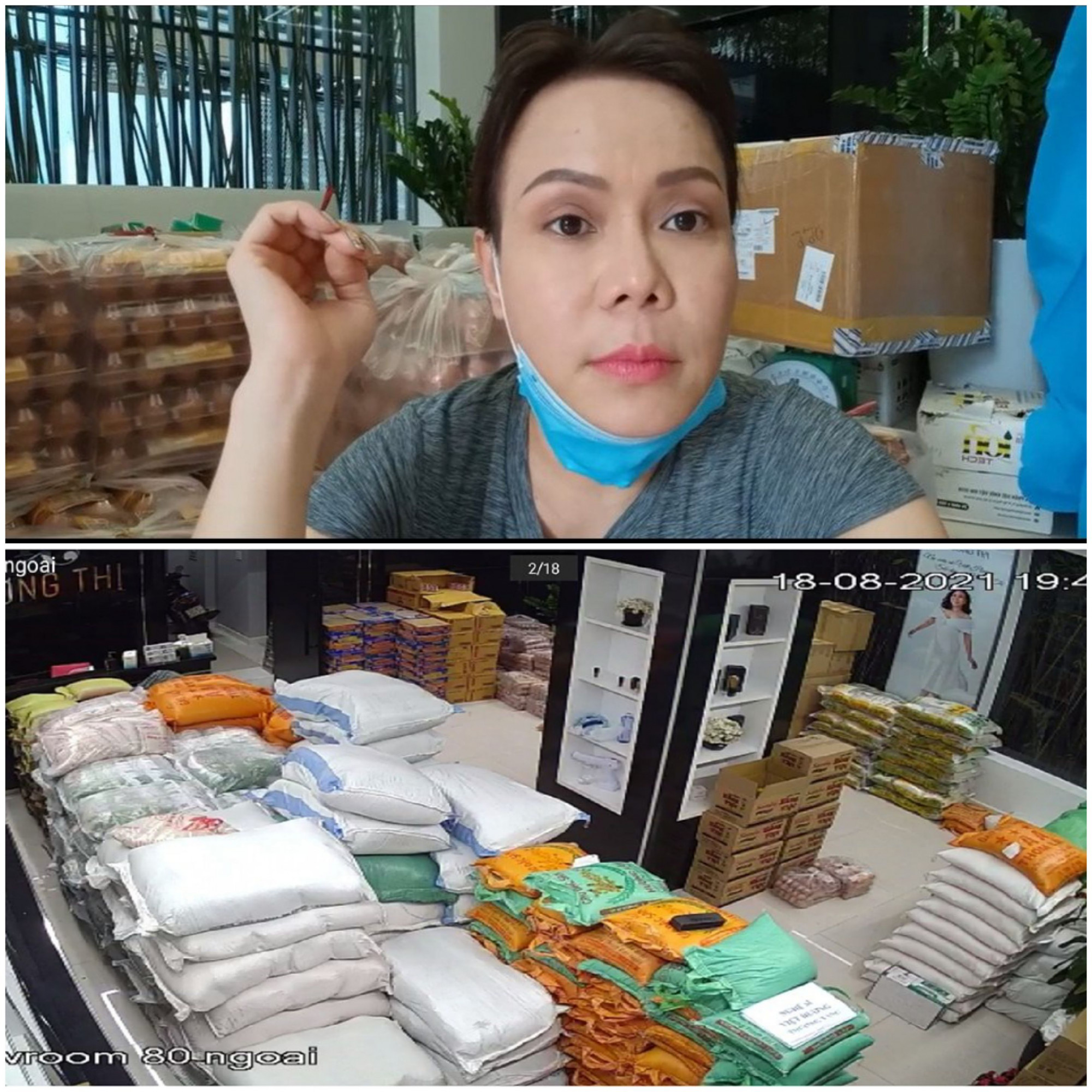 Nhà ở và các cửa hàng kinh doanh của nghệ sĩ Việt Hương bất đắc dĩ trở thành nhà kho, tích trữ hàng tấn gạo cùng các loại thực phẩm thiết yếu để tặng cho công nhân nghèo, gặp khó khăn vì dịch tại TPHCM. Mỗi ngày, nghệ sĩ còn trực tiếp đến nhiều địa điểm trao tận tay các phần quà cho mọi người.