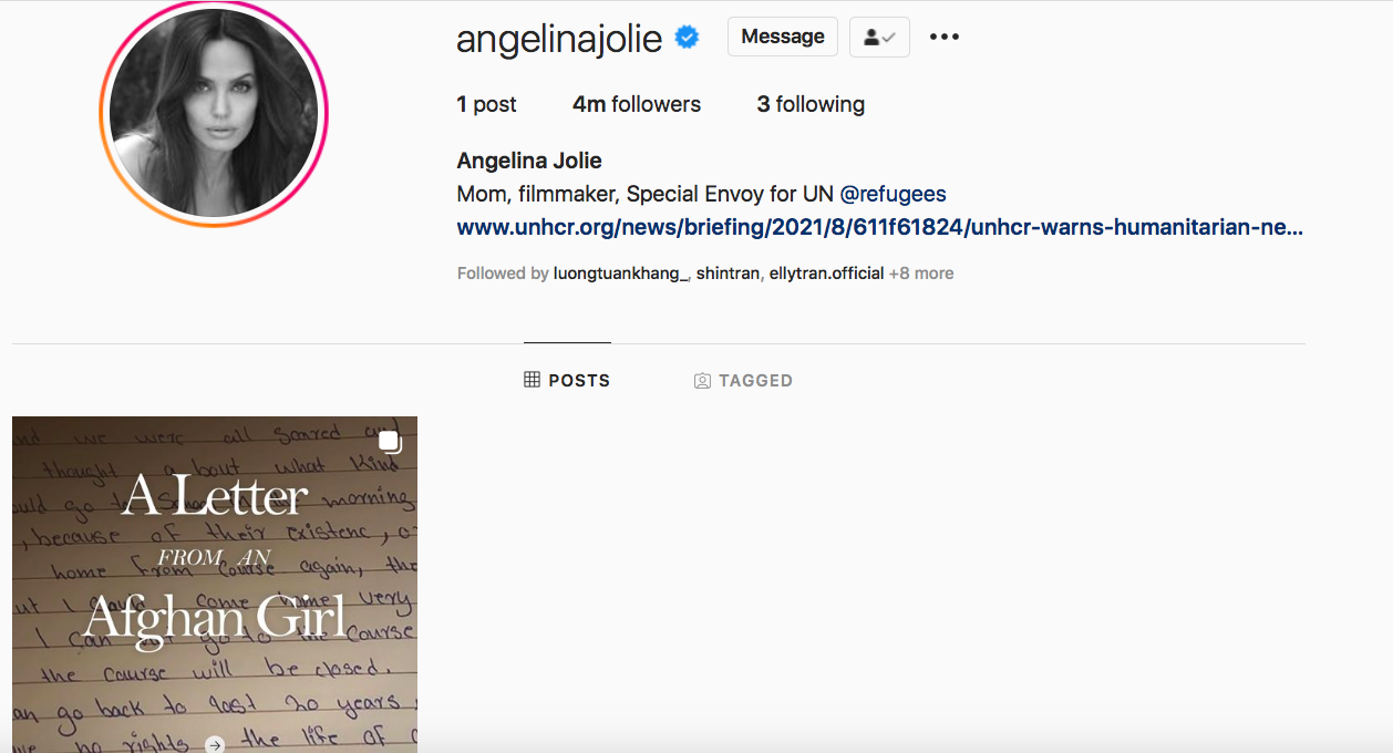 Tài khoản Instagram chính thức của Angelina Jolie