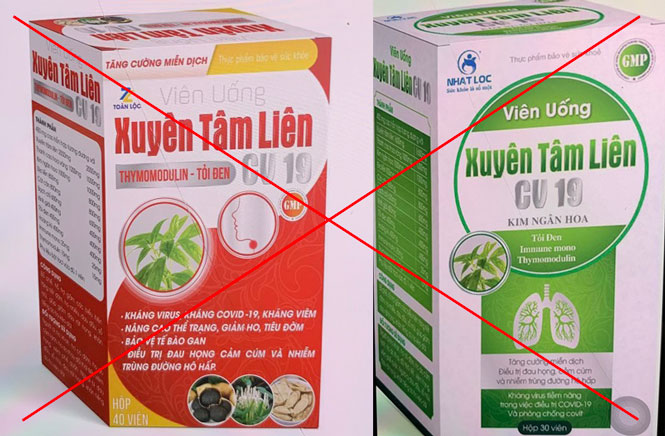 2 sản phẩm xuyên tâm liên giả mạo, quảng cáo chống COVID-19 từng được Cục an toàn thực phẩm phát hiện, cảnh báo