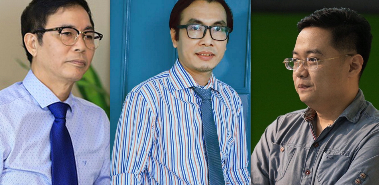 Từ trái qua: phó giáo sư - tiến sĩ Đỗ Cảnh Thìn, chuyên gia xã hội học Lê Minh Tiến, nhà sản xuất - đạo diễn Nguyễn Hữu Tuấn 