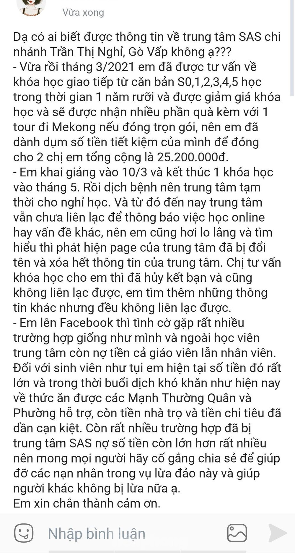 Nhiều học viên tìm cách liên lạc với trung tâm- Ảnh: DJ