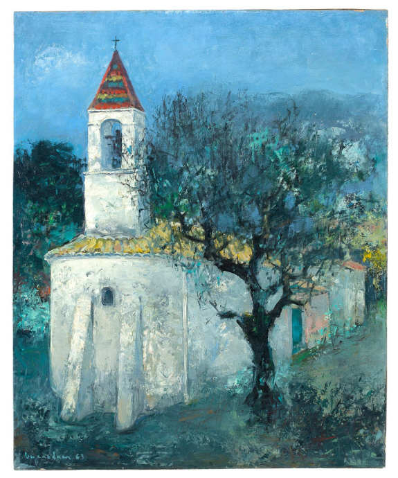 Bức Chapelle (Nhà nguyện, sơn dầu trên vải, 73 x 60cm, 1963) của Vũ Cao Đàm.