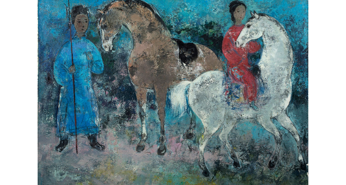 Bức Cavalière (Người đàn bà cưỡi ngựa, dầu trên vải, 60 x 81,5cm, 1963) của Vũ Cao Đàm.