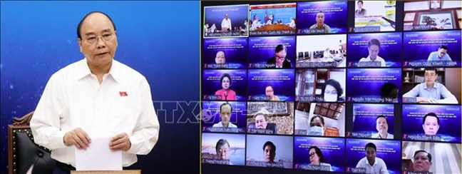 Chủ tịch nước Nguyễn Xuân Phúc phát biểu tại điểm cầu Hà Nội - Ảnh: Thống Nhất/TTXVN 