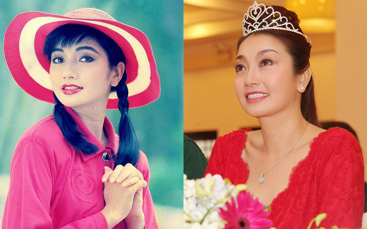 Hoa hậu Lý Thu Thảo thập niên 1990 (trái) và lần xuất hiện gần nhất hồi năm 2015 (phải)