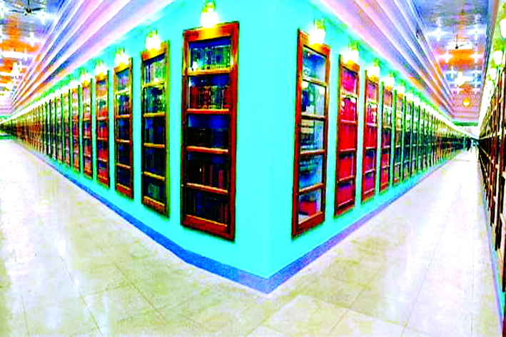 Những gian phòng trong thư viện được sơn màu xanh bắt mắt