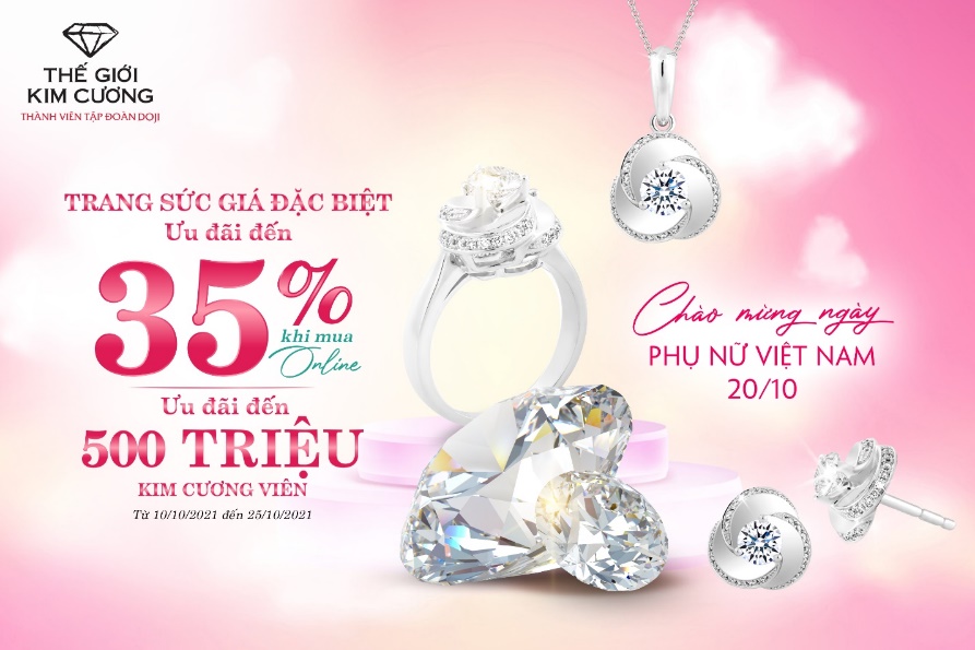 Thế Giới Kim Cương ưu đãi đến 35% sản phẩm trang sức với thiết kế trẻ trung, hiện đại