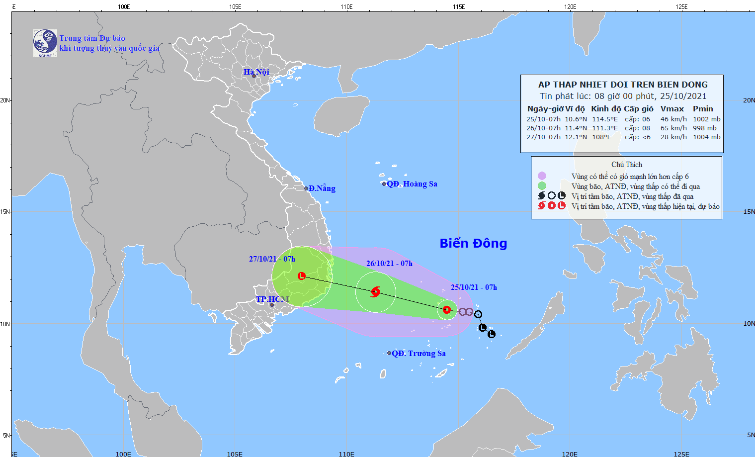 Áp thấp nhiệt đới trên biển Đông sẽ mạnh lên thành bão vào ngày mai (26/10)
