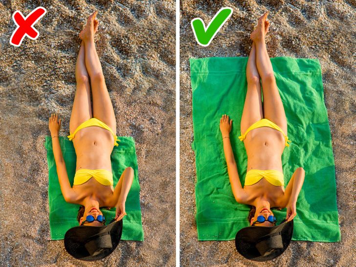 Chiếc khăn bạn định dùng để tắm nắng trên bãi biển cũng có thể giúp tạo hiệu ứng thị giác cần thiết. Để trông thon gọn hơn, tốt hơn bạn nên sử dụng một chiếc khăn to, rộng và dài.