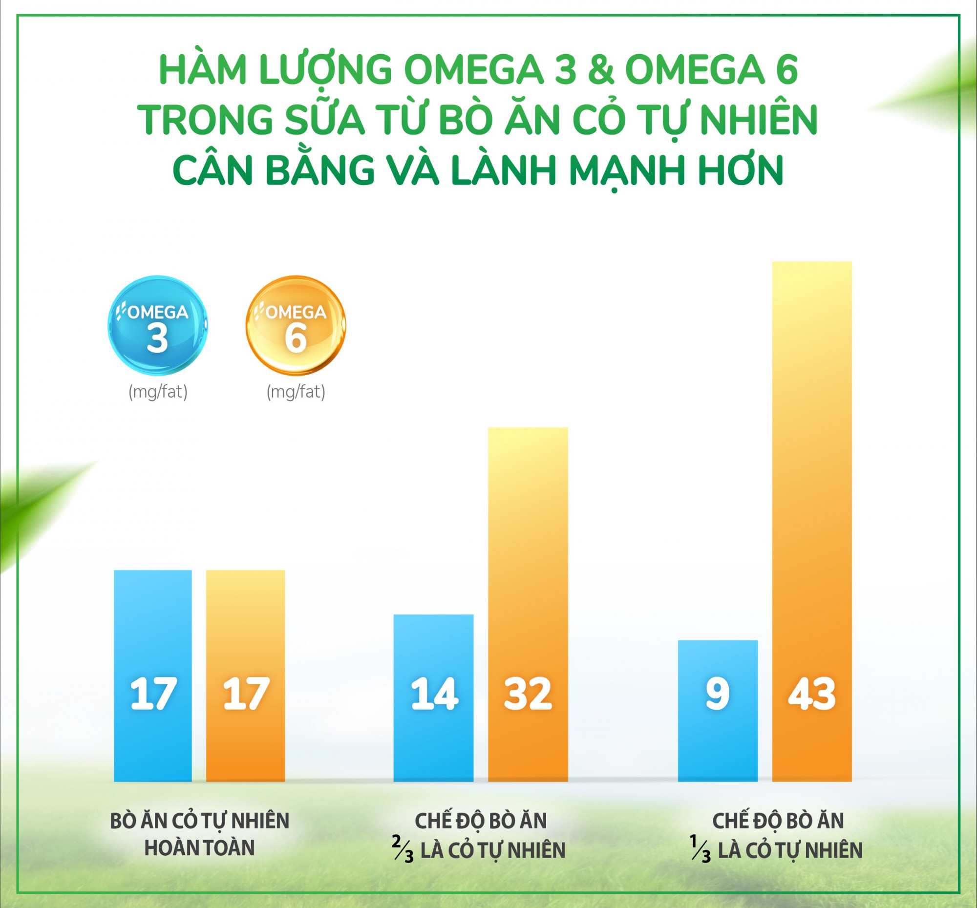 So sánh tỷ lệ Omega 3 và Omega 6 trong sữa từ bò ăn cỏ tự nhiên 