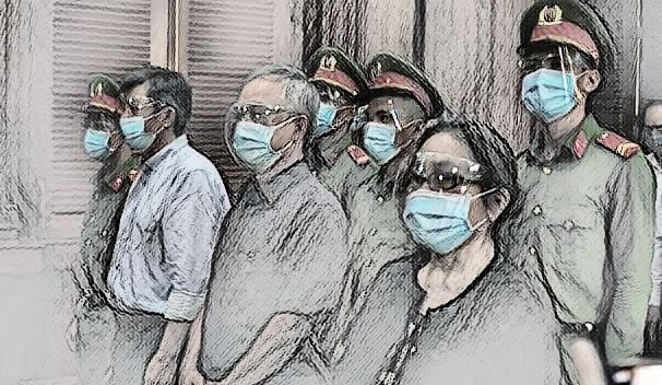 Bị cáo Nguyễn Thành Tài (ở giữa) và Dương Thị Bạch Diệp tại phòng xét xử sáng 16-11