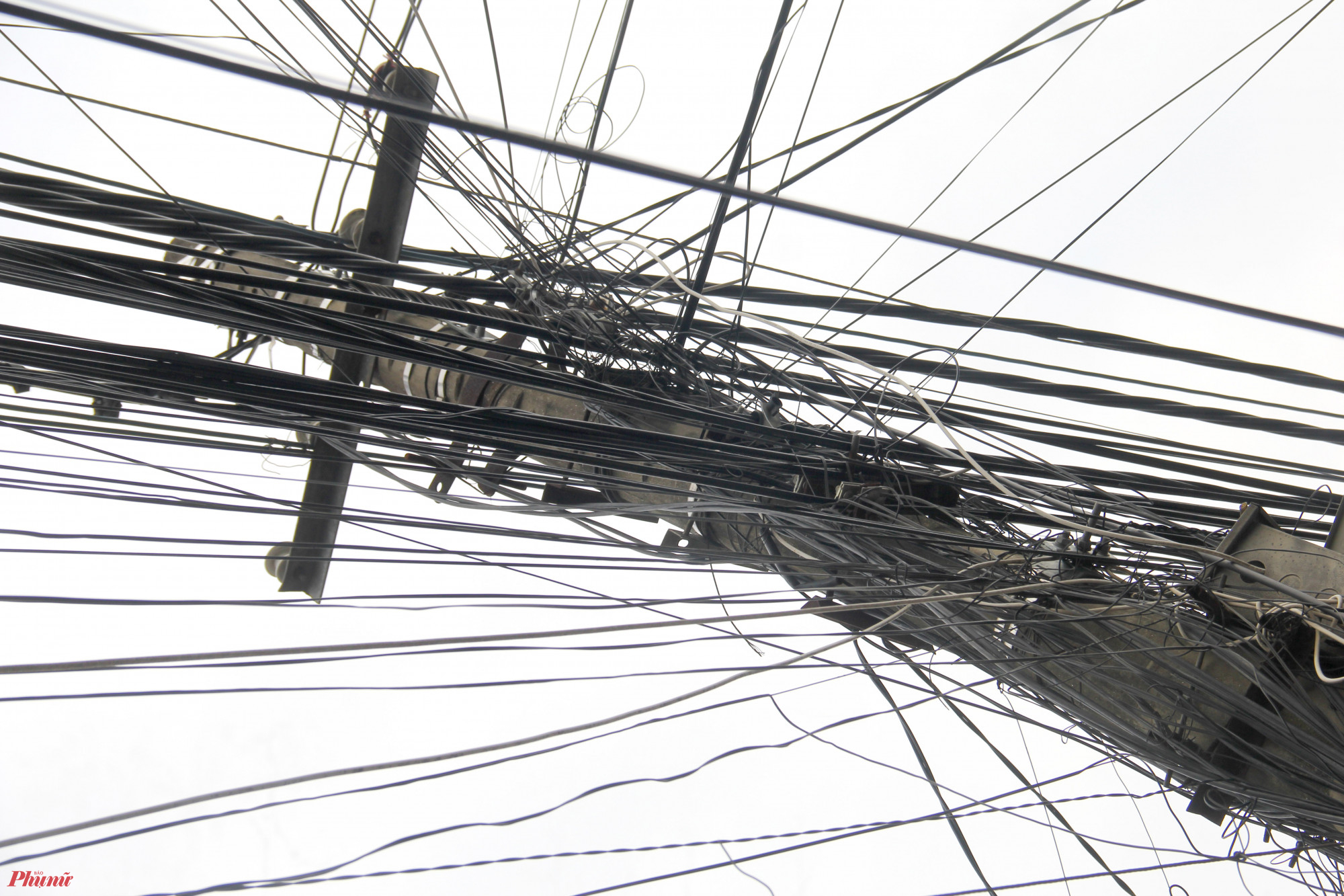 Hệ thống trụ điện trên nhiều tuyến phối ở TP. Vinh (Nghệ An) hiện không chỉ đỡ hệ thống dây điện truyền tải, mà còn phải cõng thêm hàng chục, hàng trăm loại cáp viễn thông.