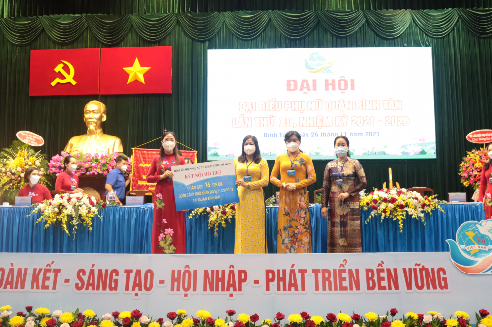 Bên cạnh các chỉ tiêu, công trình trọng điểm mà đại hội đề ra, trong nhiệm kỳ, Hội LHPN quận Bình Tân sẽ được Hội LHPN TP.HCM kết nối các nguồn lực để chăm sóc 76 em nhỏ 