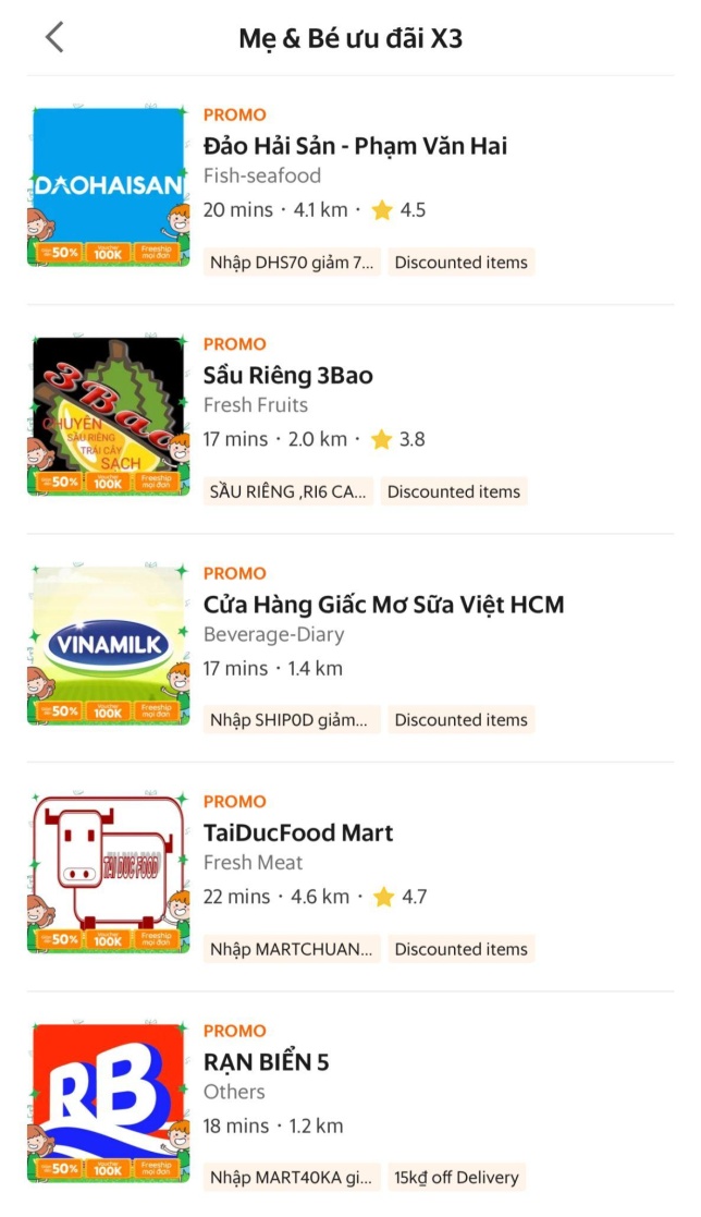   Nhiều loại thực phẩm, mặt hàng cho mẹ và bé trên ứng dụng đi chợ online