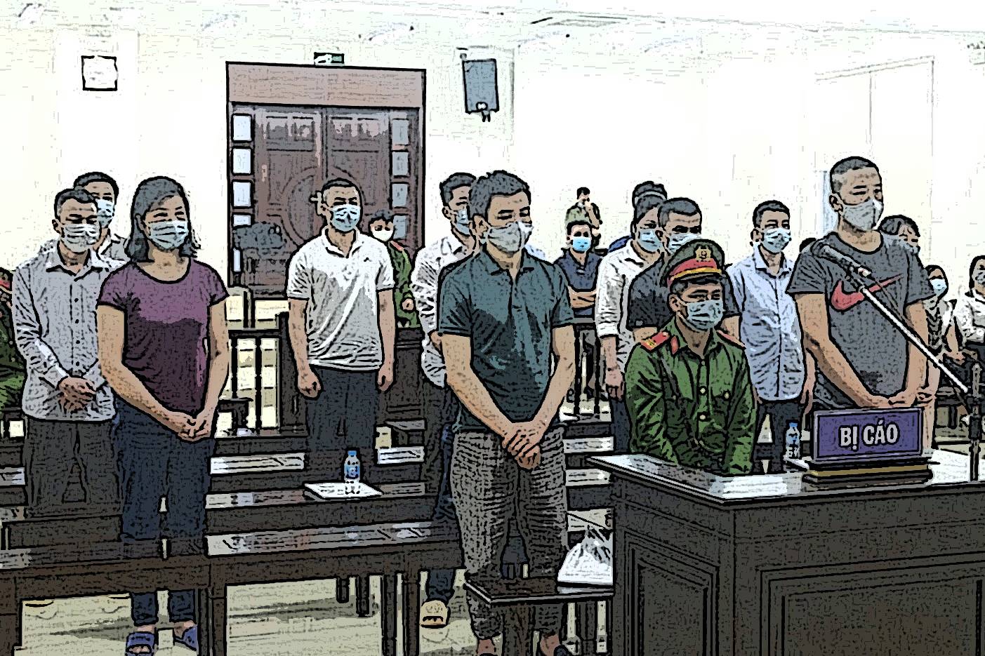 Các bị cáo tại phiên tòa sơ thẩm