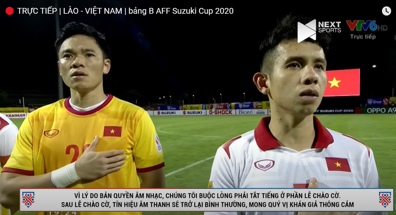 Lễ chào cờ trong trận đấu giữa đội tuyển Việt Nam và Lào tối 6/12 bị tắt tiếng trên YouTube