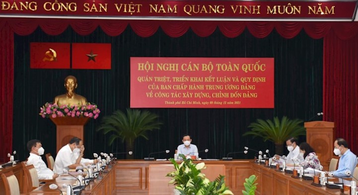 Bí thư Thành ủy TPHCM Nguyễn Văn Nên chủ trì điểm cầu tại TPHCM.
