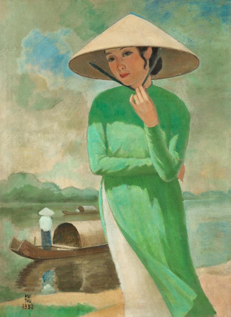 Bức tranh Phụ nữ đội nón lá bên sông của họa sĩ Mai Trung Thứ vừa được bán với giá 1,57 triệu USD vào ngày 14/12 qua 