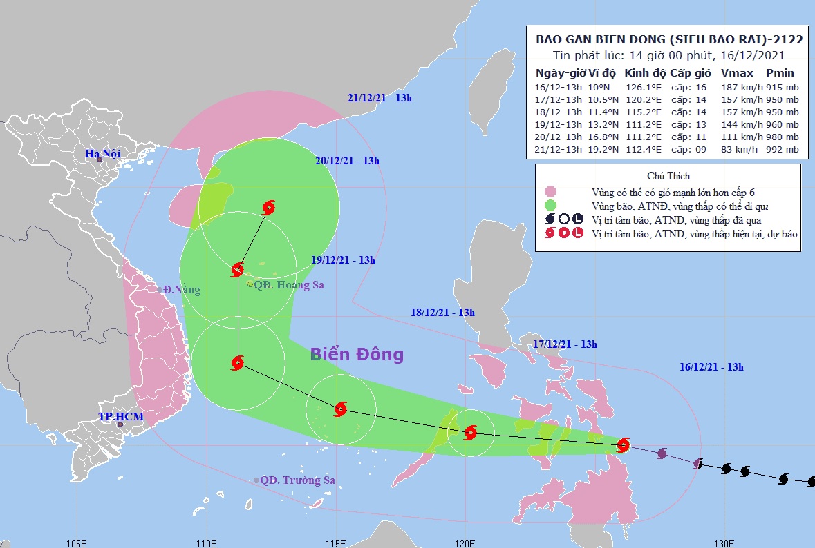 Dự báo vị trí và đường đi của bão RAI - Ảnh: Trung tâm Dự báo khí tượng thủy văn quốc gia