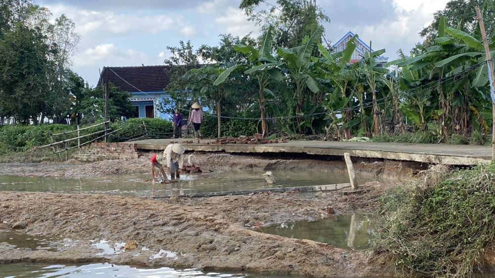 Nông dân Bình Định khắc phục ruộng bị sa bồi thủy phá sau đợt mưa lớn cuối tháng 11.2021