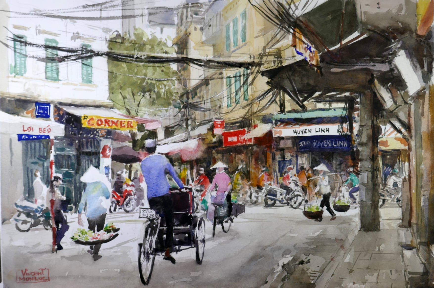 Hoạ sĩ Vincent Mobluc (Pháp) vẽ một góc Sài Gòn bình yên trong bức tranh được đặt tên Sai Gon City.