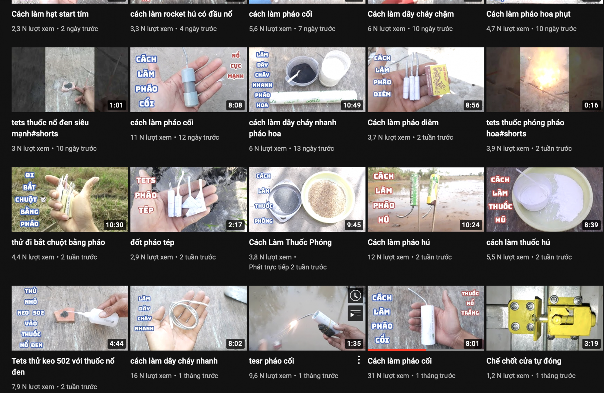 Các video dạy làm pháo tự chế tràn lan trên Youtobe
