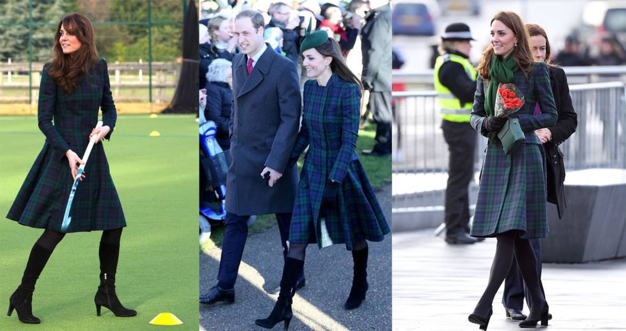 Middleton tiếp tục thể hiện tình cảm với Alexander McQueen bằng cách diện lại chiếc váy xanh kẻ sọc caro của nhà mốt cao cấp. Cô đã được nhìn thấy mặc bộ trang phục này ít nhất ba lần - một lần vào năm 2012, một lần nữa vào dịp lễ Giáng sinh năm 2013 và gần đây nhất là vào năm 2019 khi khai trương một bảo tàng ở Scotland.