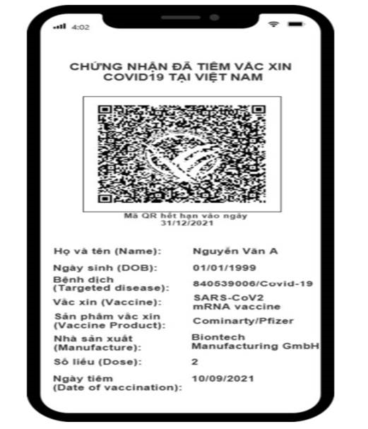 Biểu mẫu hộ chiếu vắc xin của Việt Nam
